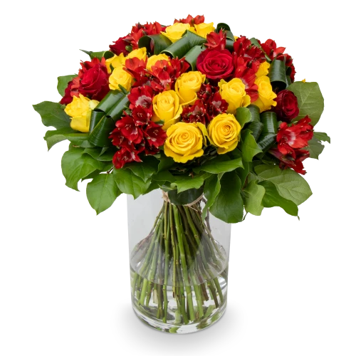 Kytice růží s alstromérií